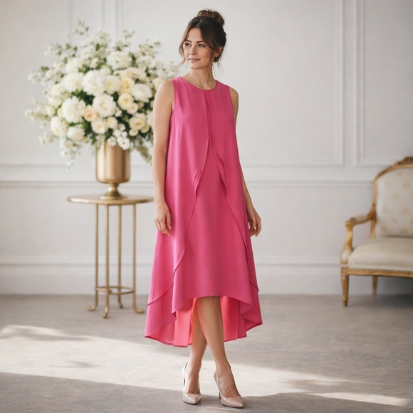 Chico's Dresses & Skirts - Chico's  Ellie Pink Sleeveless Layered Cascading Ruffle Midi Dress Size 4